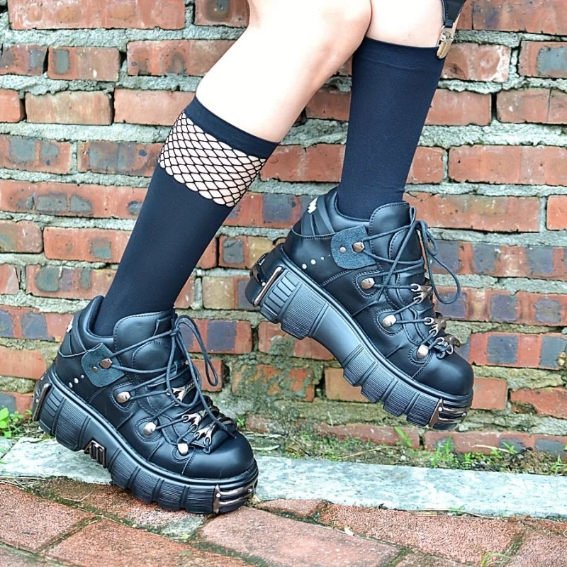 Platform Women Sneakers With Metal Decoration Punk Gothic Style