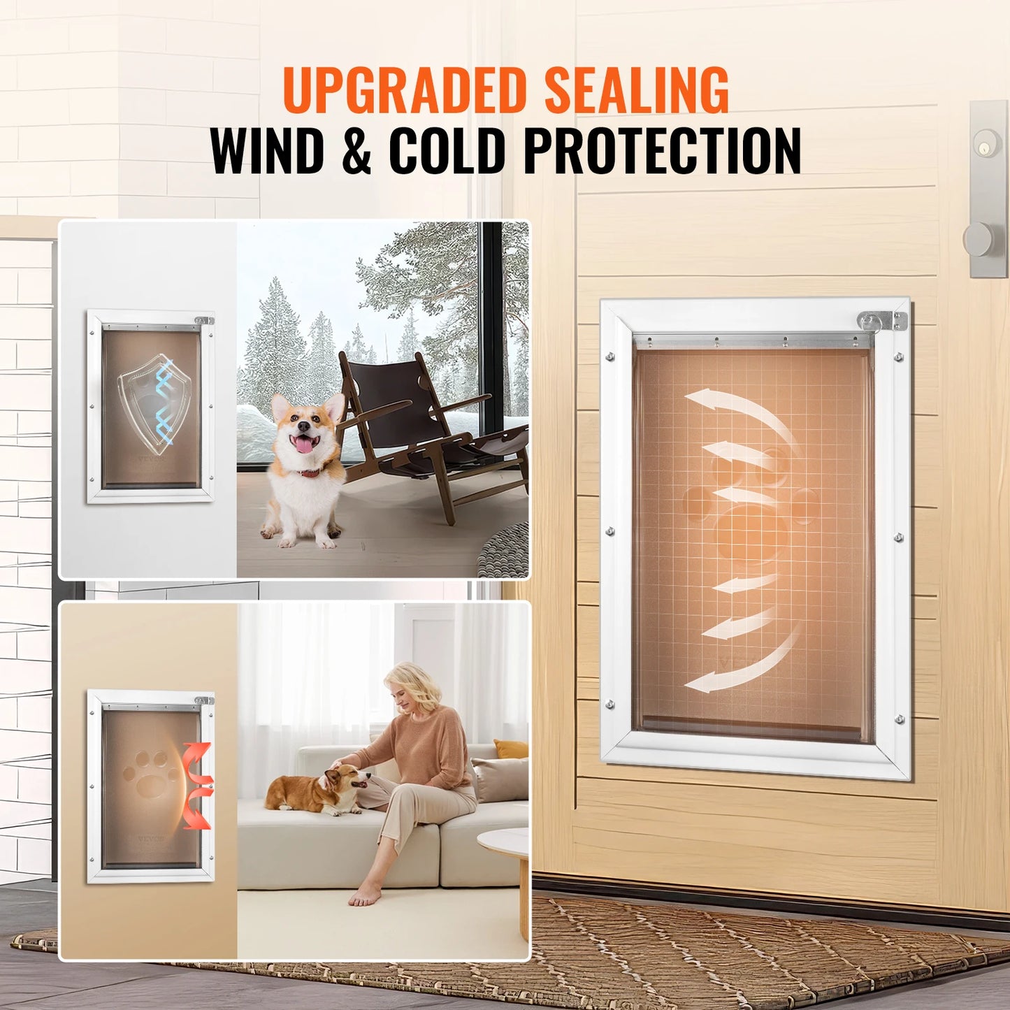 Pet Door Aluminum Frame With Lockable Flap Weatherproof Dog Door