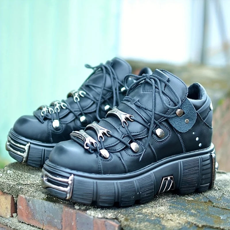 Platform Women Sneakers With Metal Decoration Punk Gothic Style