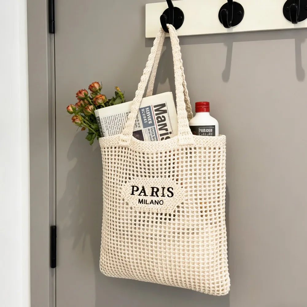 Hatisan CN Crochet Tote Bag Mesh Beach Bag For Women