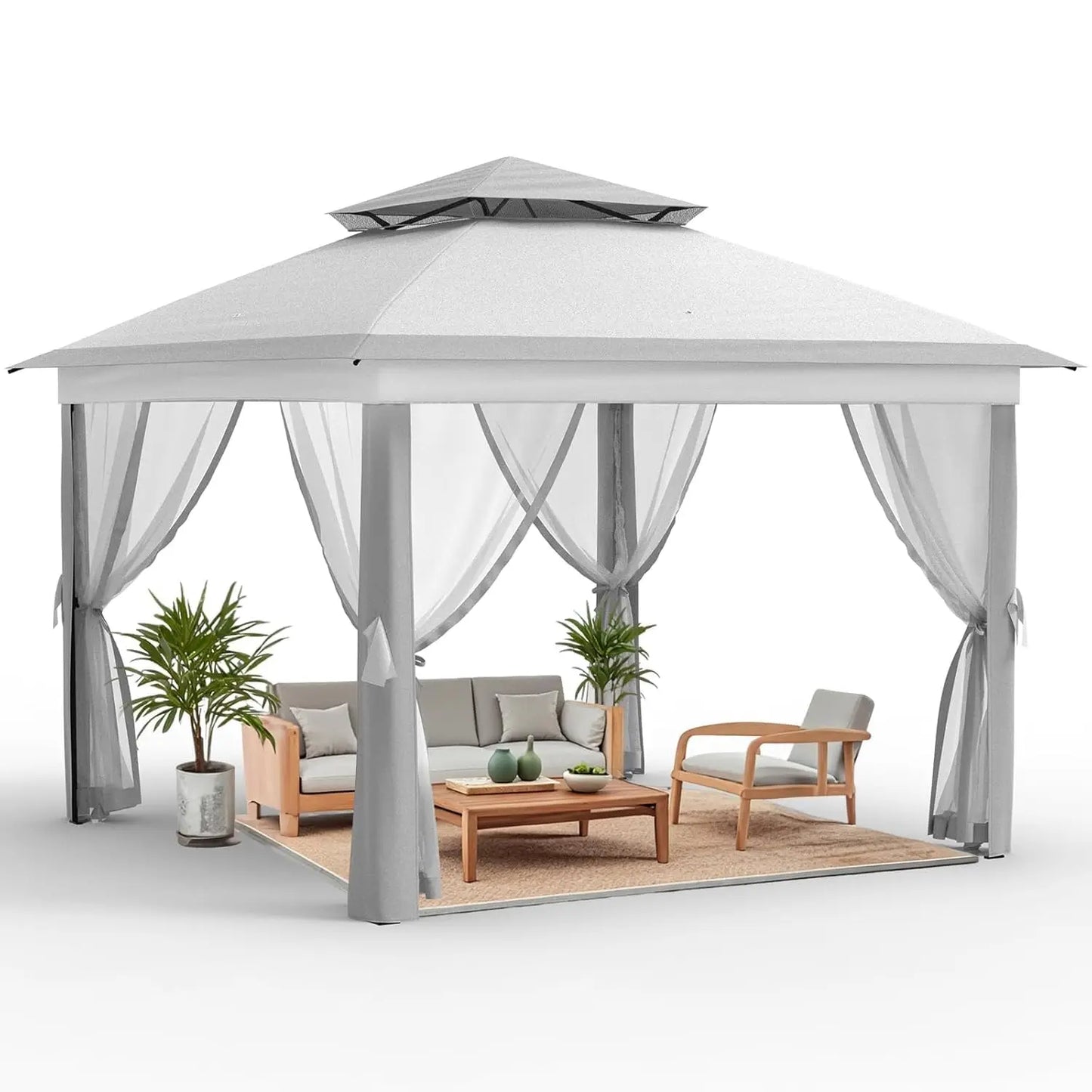 Outdoor Pop Up Gazebo With Mosquito Net Privacy Curtains Waterproof