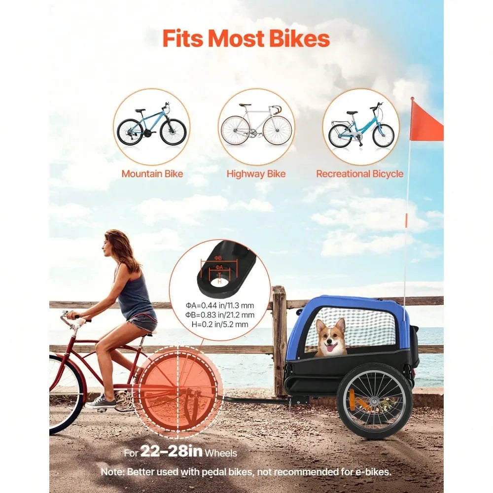 XMSJ Bike Trailer For Dogs Pet Cart Bicycle Carrier Foldable With Quick Release
