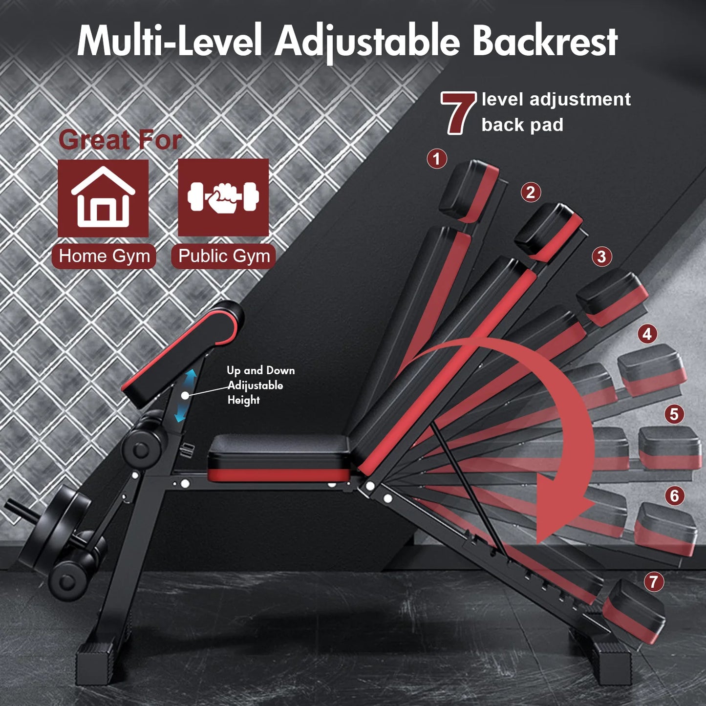 Foldable 7 Level Weight Bench for Full Body Strength Training