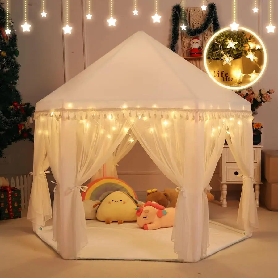 Princess Tent For Girls Playhouse With Tassel Decor Star Lights