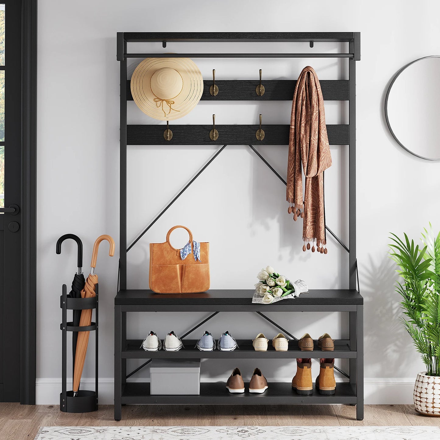 TWISTER.CK Coat Rack And Shoe Bench With Storage And Hooks