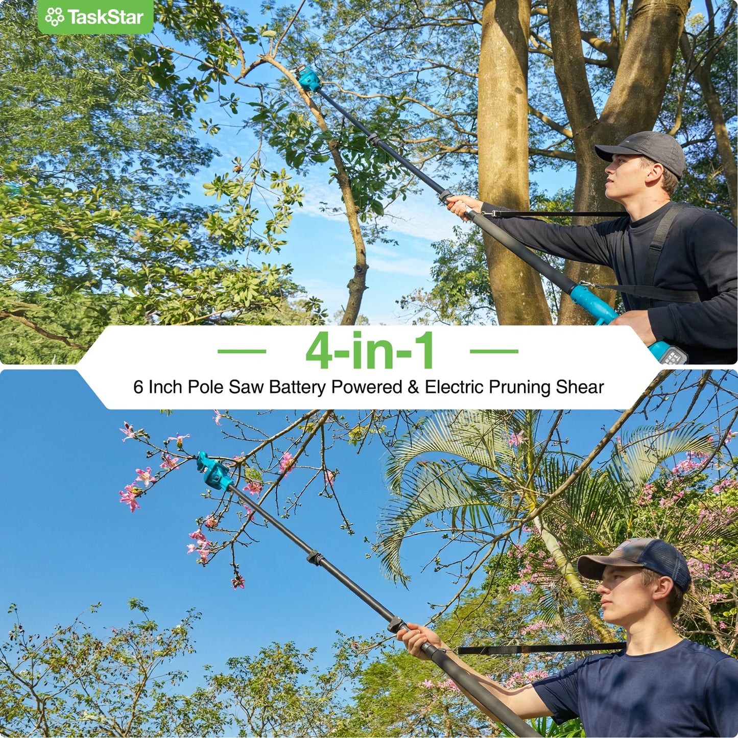 TaskStar 4 In 1 Cordless Garden Pole Saw Pruner Tool