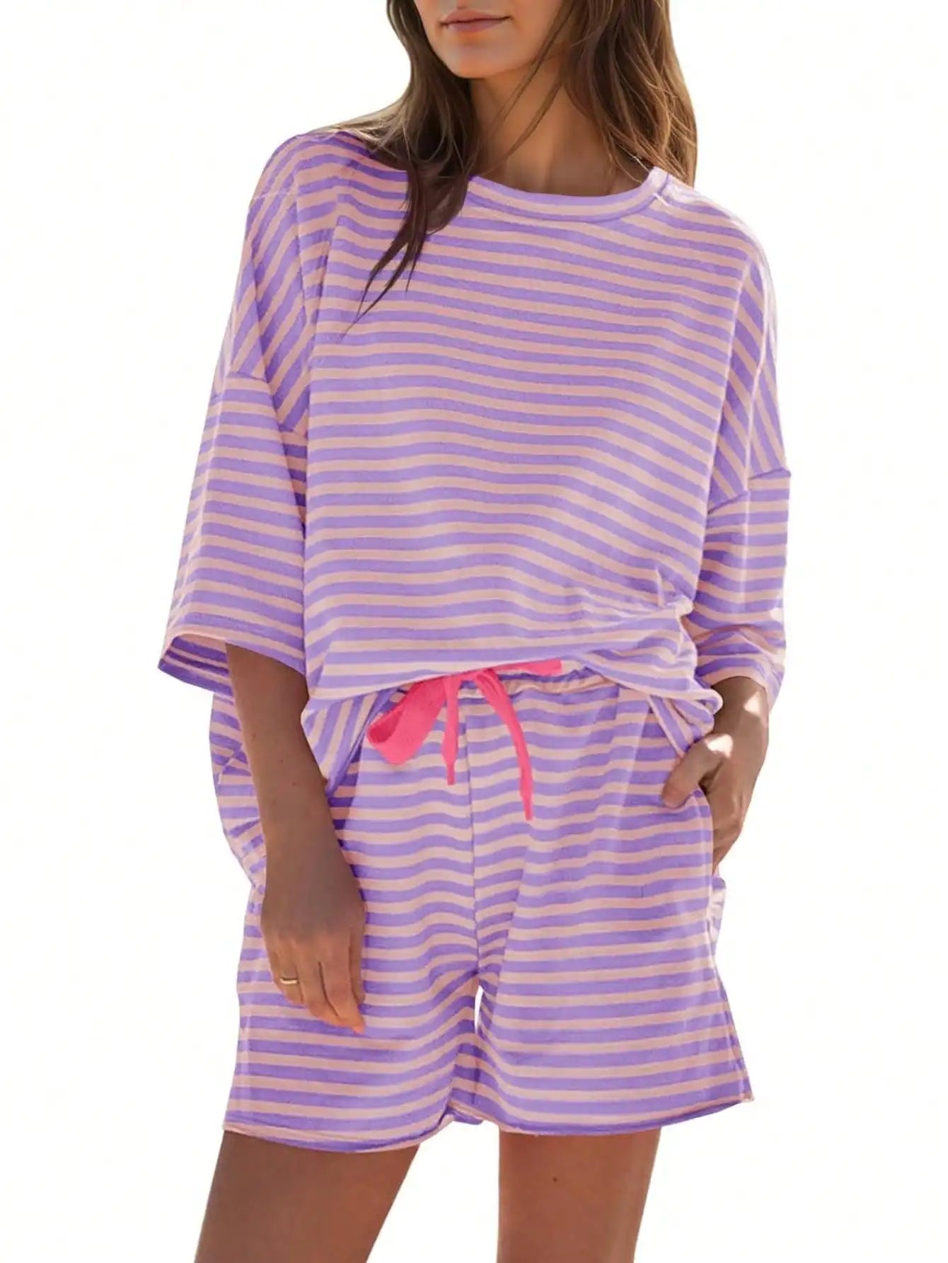 Fisoew Womens Striped Athleisure Two Piece Set Sweatsuit