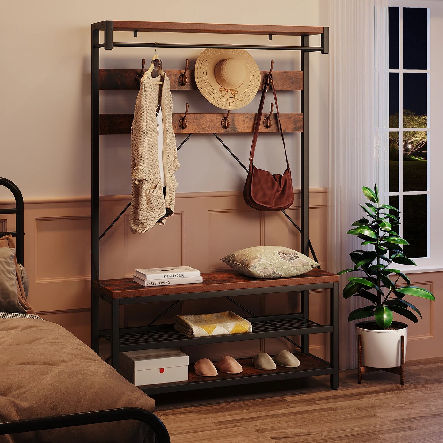 TWISTER.CK Coat Rack And Shoe Bench With Storage And Hooks