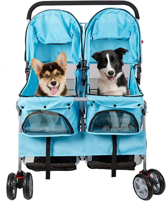 Foldable Twin Pet Stroller for Dogs and Cats Portable Travel