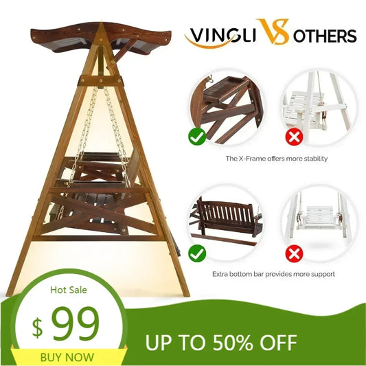 Weather-Resistant Outdoor Swing With Stand And Canopy For Patios