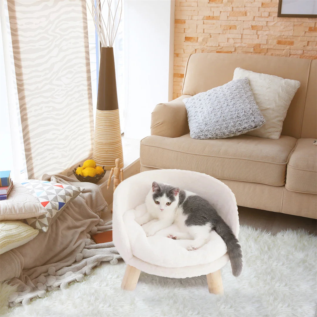 BINGOPAW Luxury Plush Cat Bed Nest With Wood Legs Support