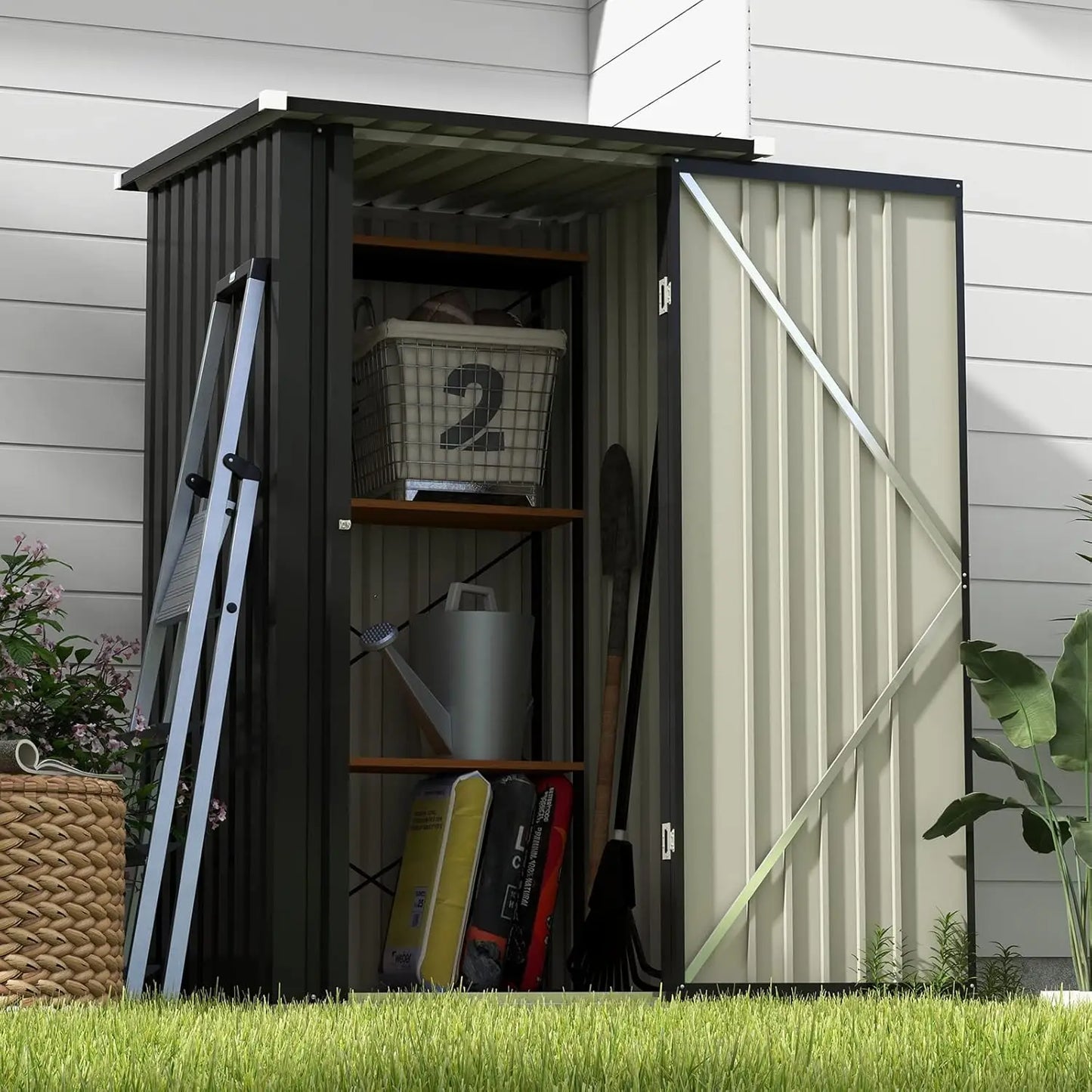 Outdoor Storage Shed Sloping Roof Lockable Door Garden Patio