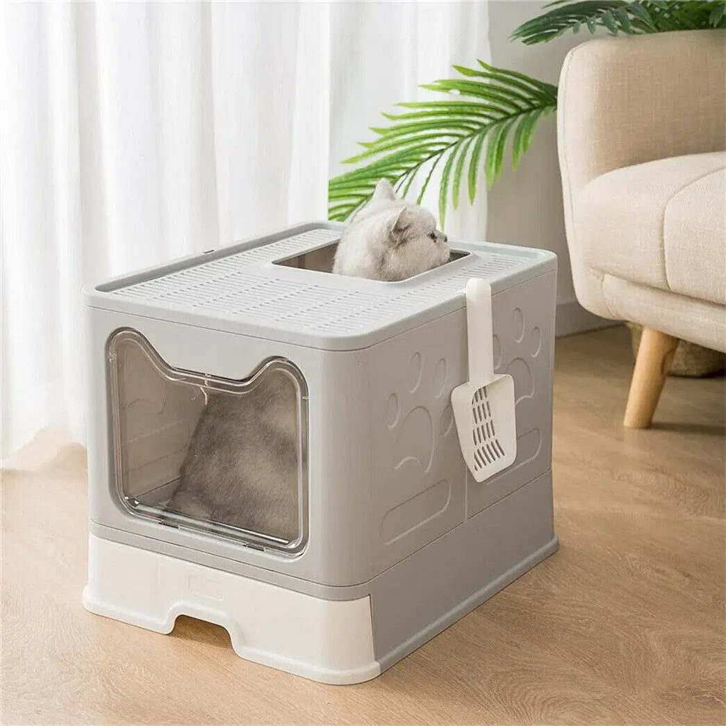Front Entry Cat Litter Tray With Scoop And Drawer Foldable