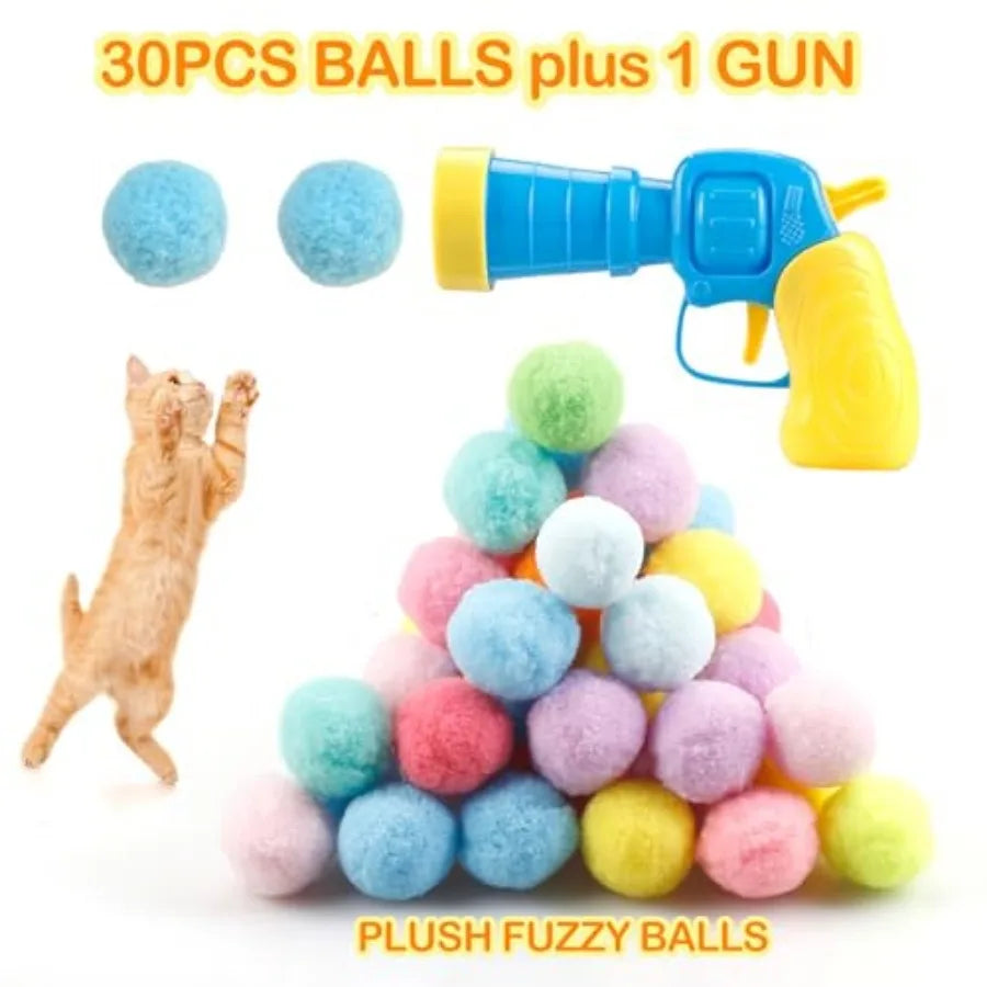 Cat Ball Toy Launcher Gun Three Pack Fetch Toy With Plush Fuzzy Balls