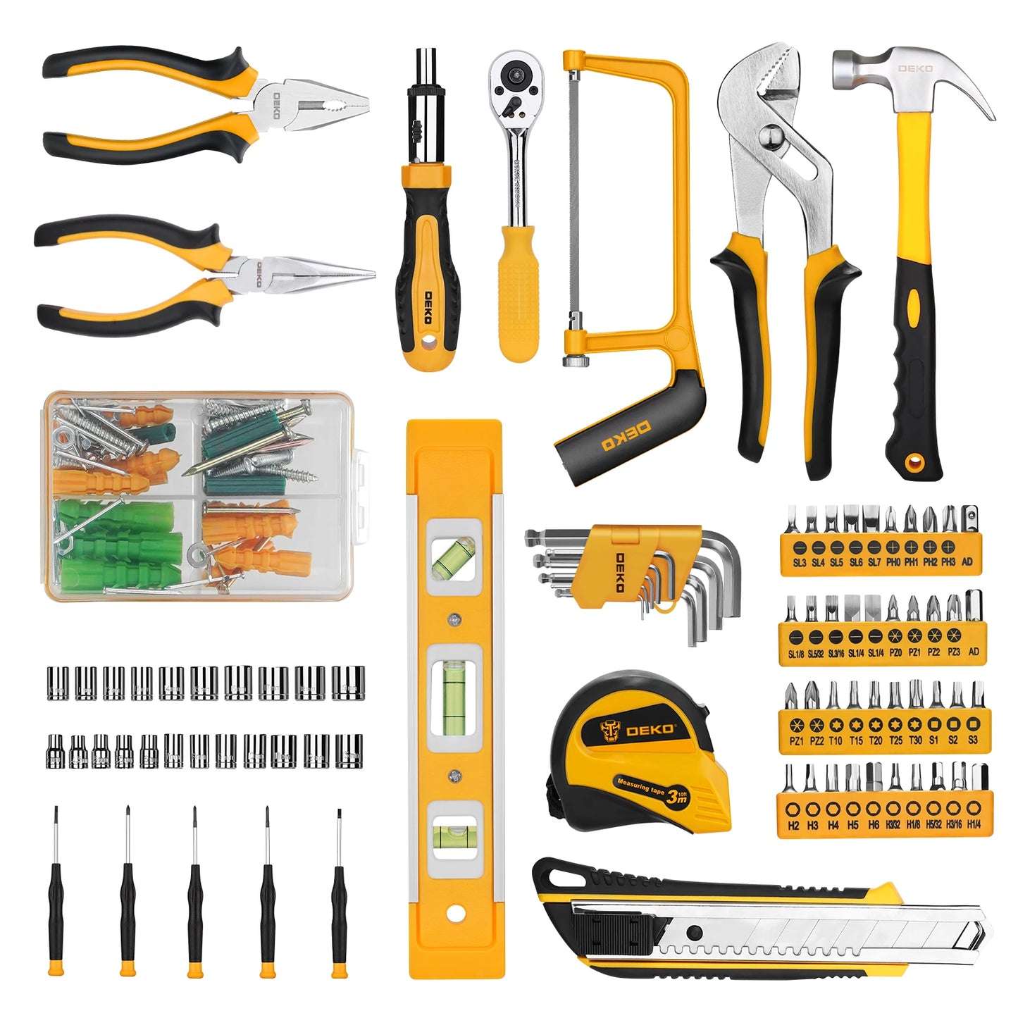 DEKOPRO 228-Piece Socket Wrench Tool Set With Plastic Toolbox