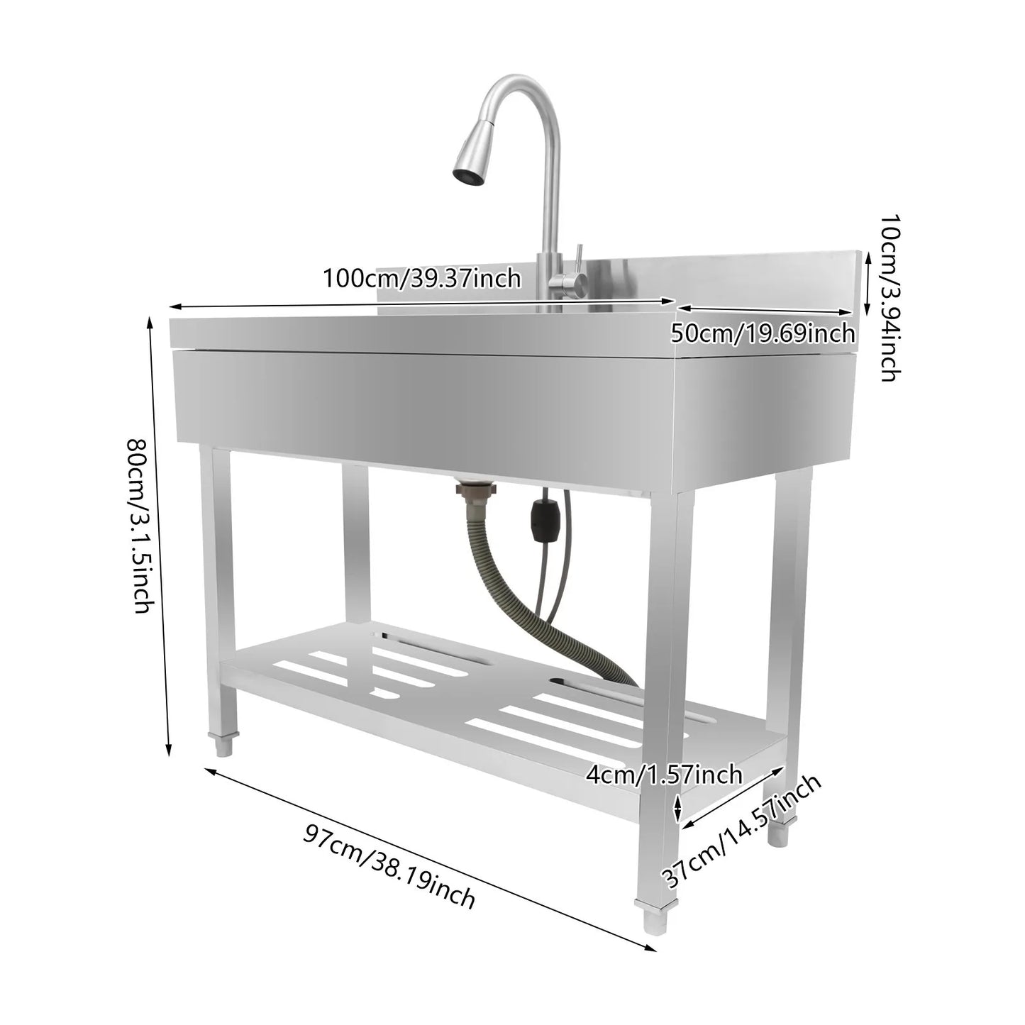 Bymaocar 201 Stainless Steel Utility Sink With Faucet Single Bowl