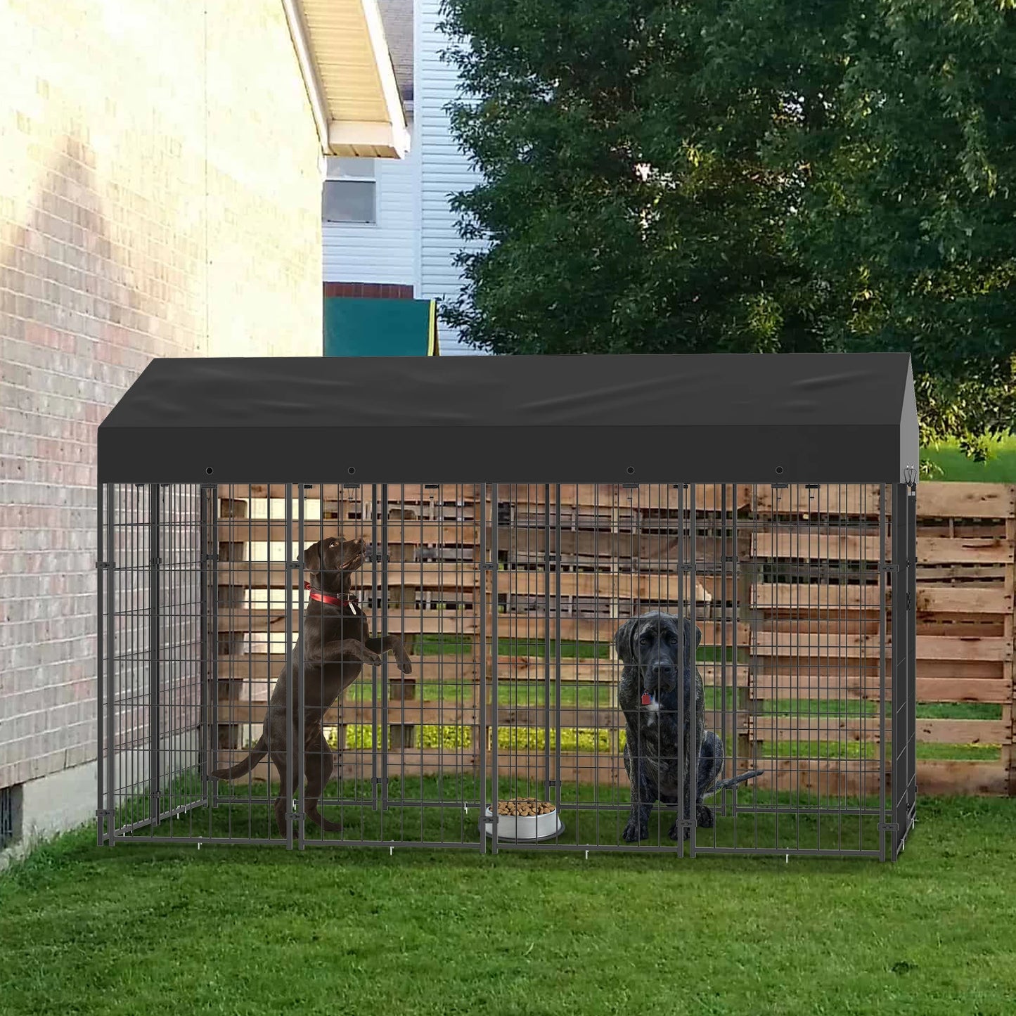 BINGOPAW Outdoor Dog Kennel Welded Wire Galvanized Weatherproof Canopy