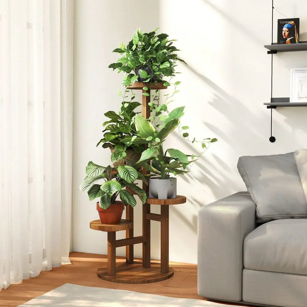 XMSJ Wooden Plant Stand Indoor Outdoor Corner Shelf
