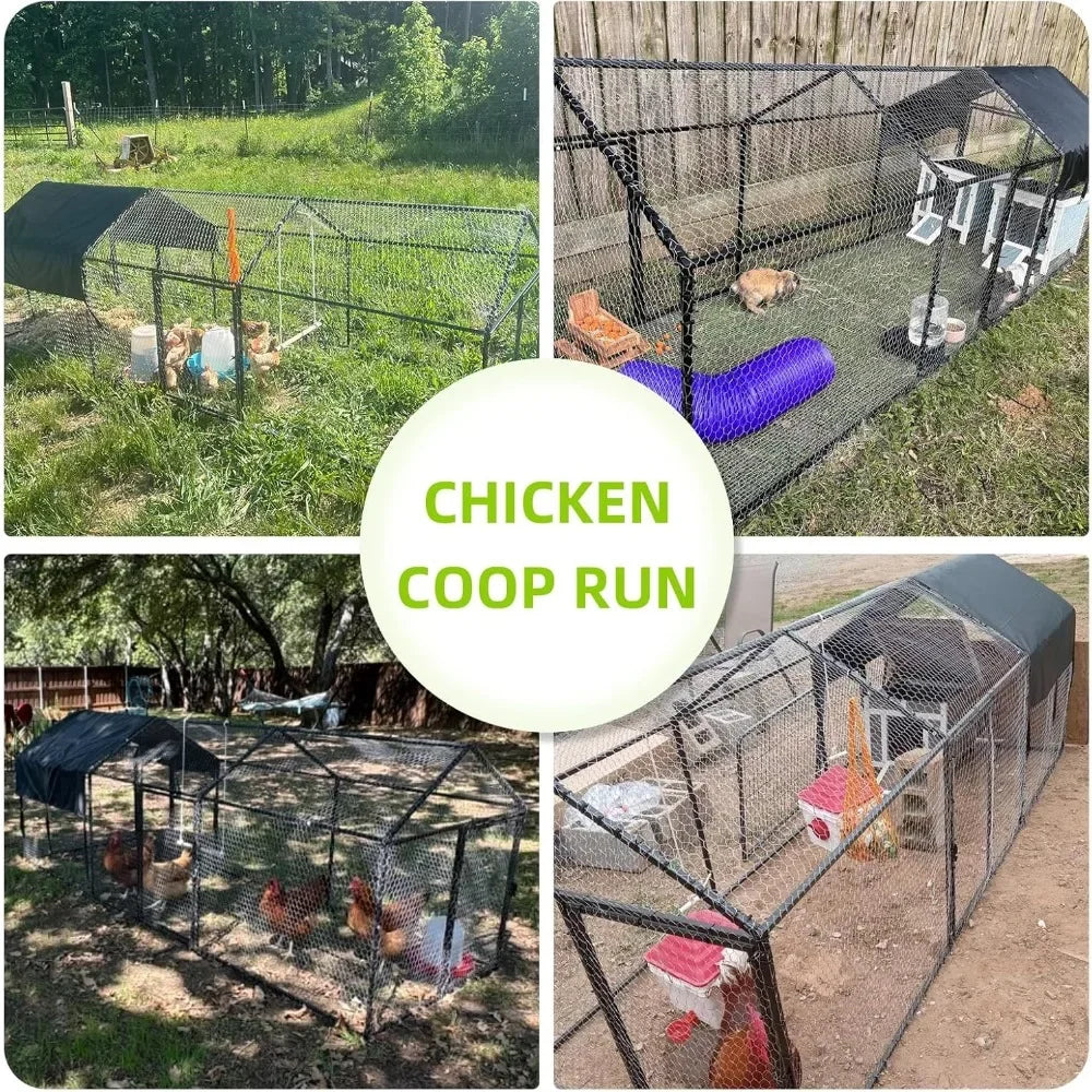 Large Metal Chicken Coop with Cover for Outdoor Hen House