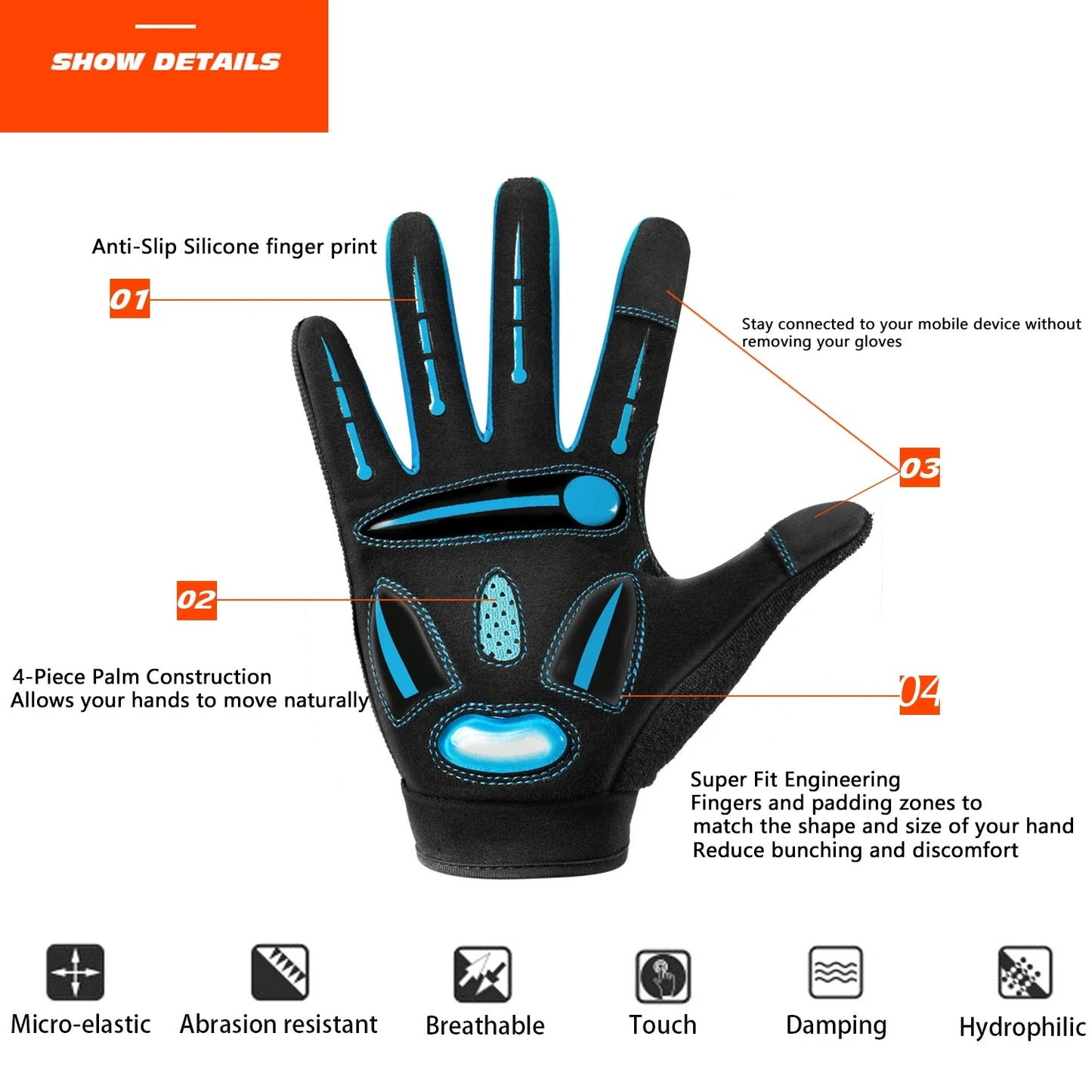 MOREOK Racing Gloves Breathable MTB Cycling Non Slip Touch Screen