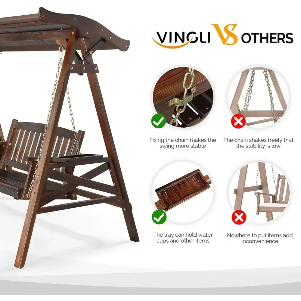 Weather-Resistant Outdoor Swing With Stand And Canopy For Patios