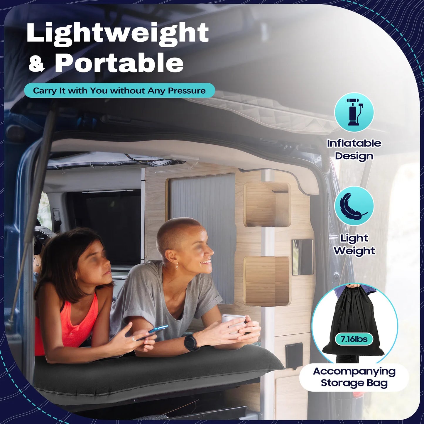Heavy Duty Car Air Mattress With Pump And Headrests