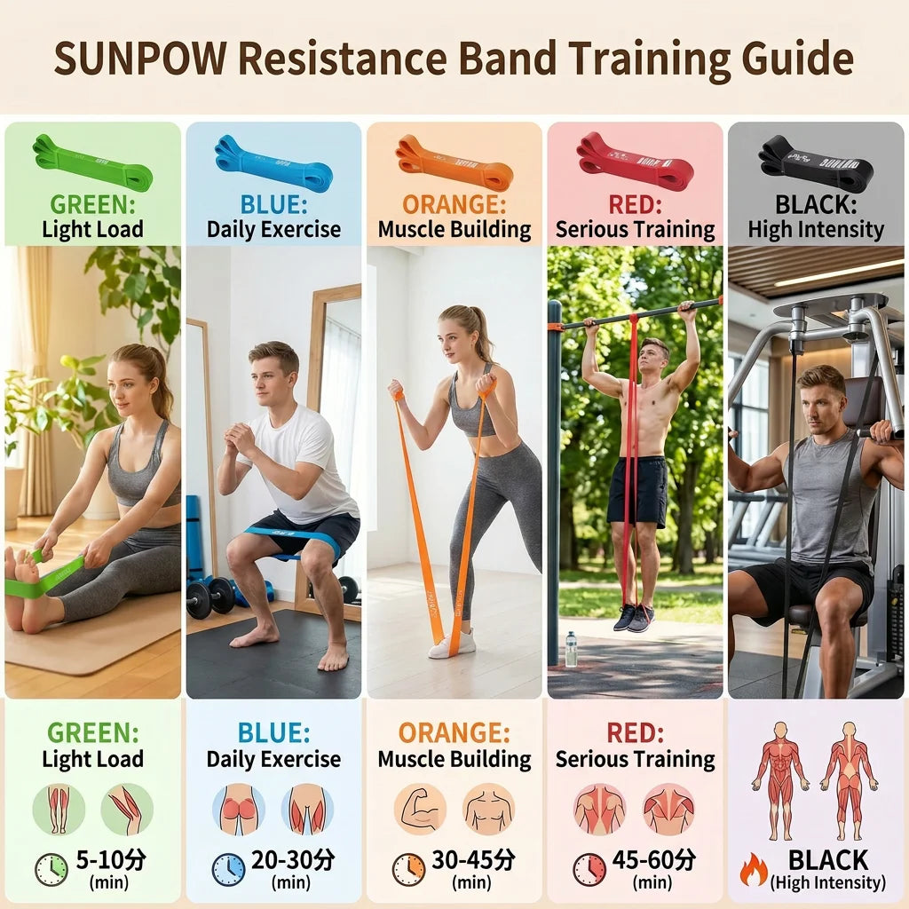 SUNPOW Natural Latex Resistance Bands Five Pack Pull Up Assistance