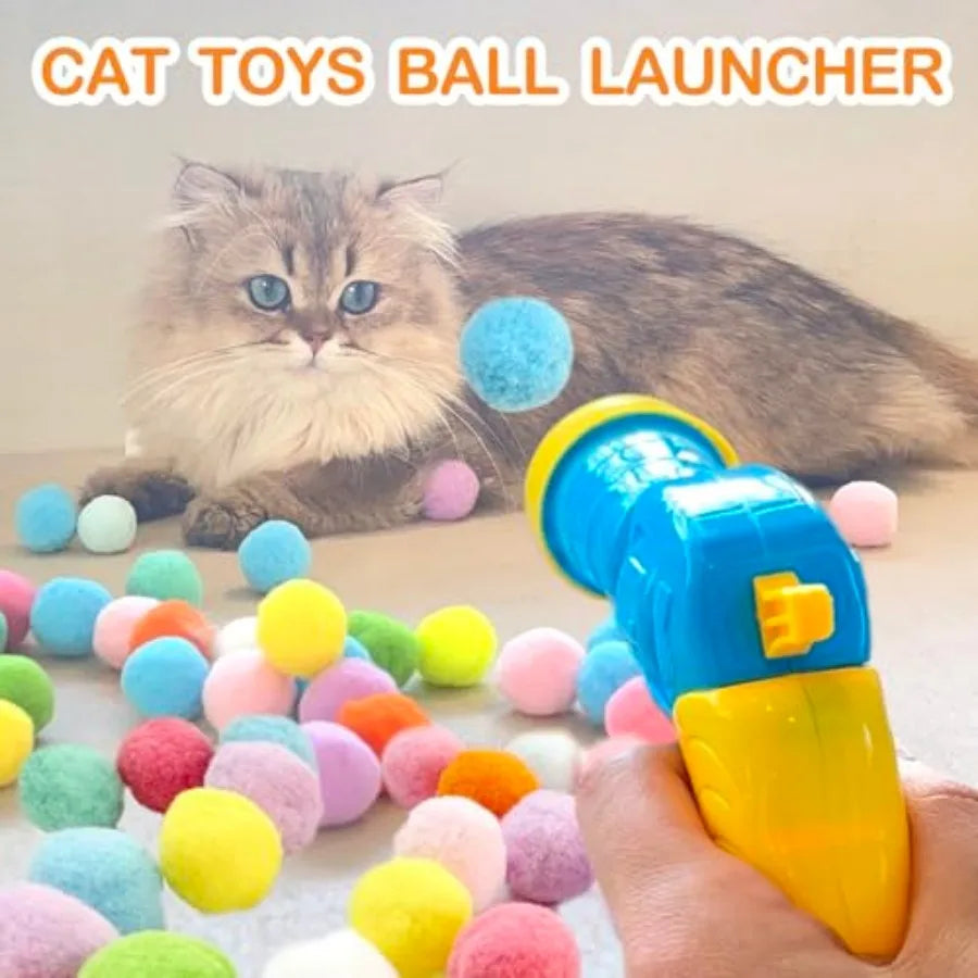 Cat Ball Toy Launcher Gun Three Pack Fetch Toy With Plush Fuzzy Balls