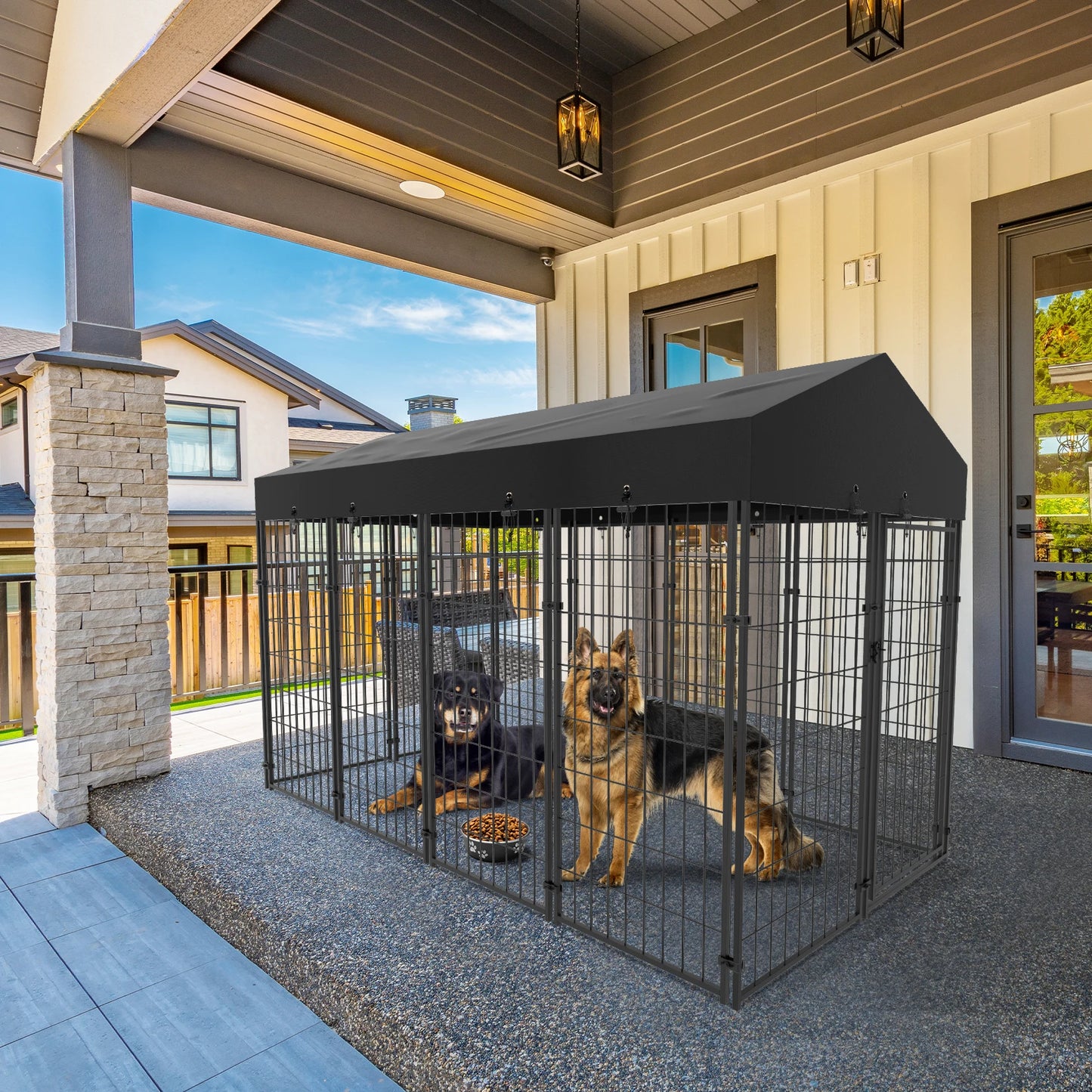 BINGOPAW Outdoor Dog Kennel Welded Wire Galvanized Weatherproof Canopy