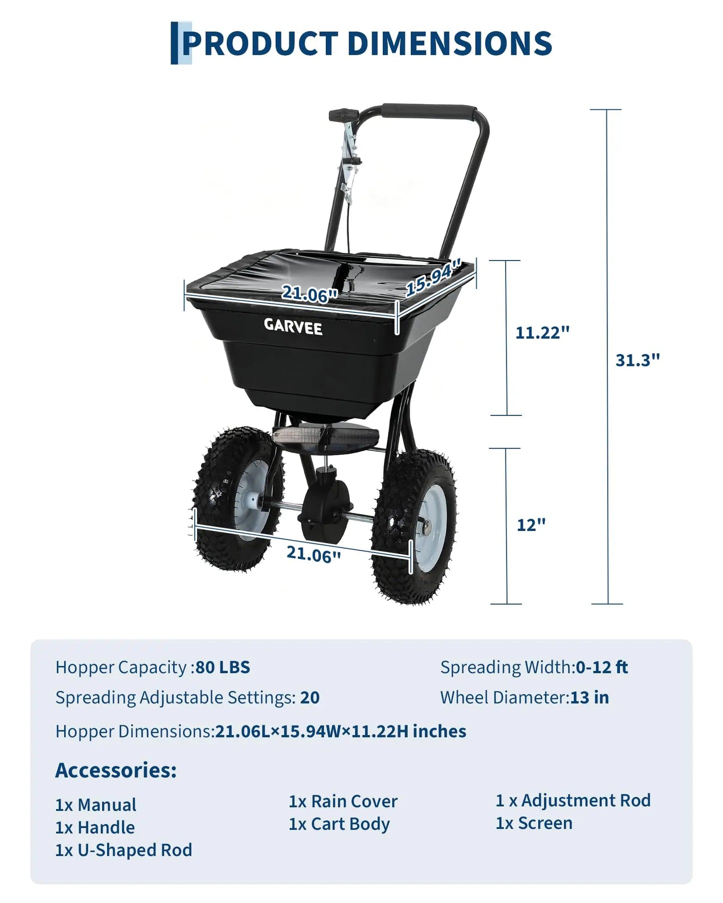 80 Lbs Capacity Push Broadcast Spreader Heavy Duty For Lawns