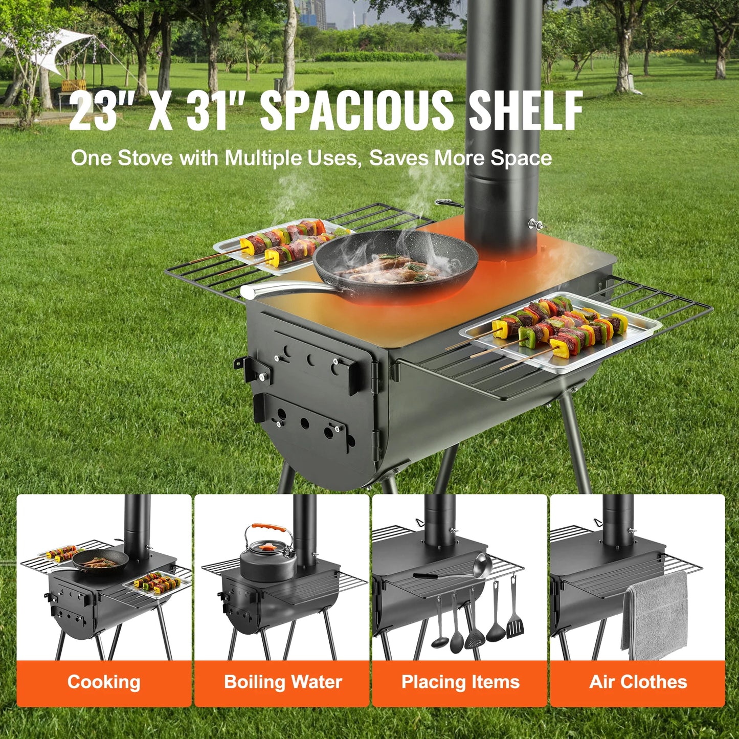 SucceBuy Wood Stove For Camping Portable Chimney Pipes And Gloves