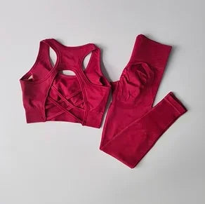 SKINOFSKIN Two Piece Sports Bra Set For Women Yoga Running Fitness