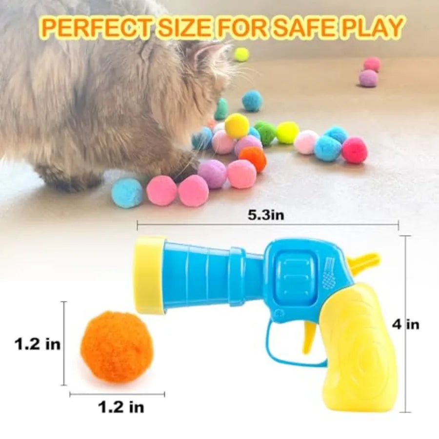 Cat Ball Toy Launcher Gun Three Pack Fetch Toy With Plush Fuzzy Balls