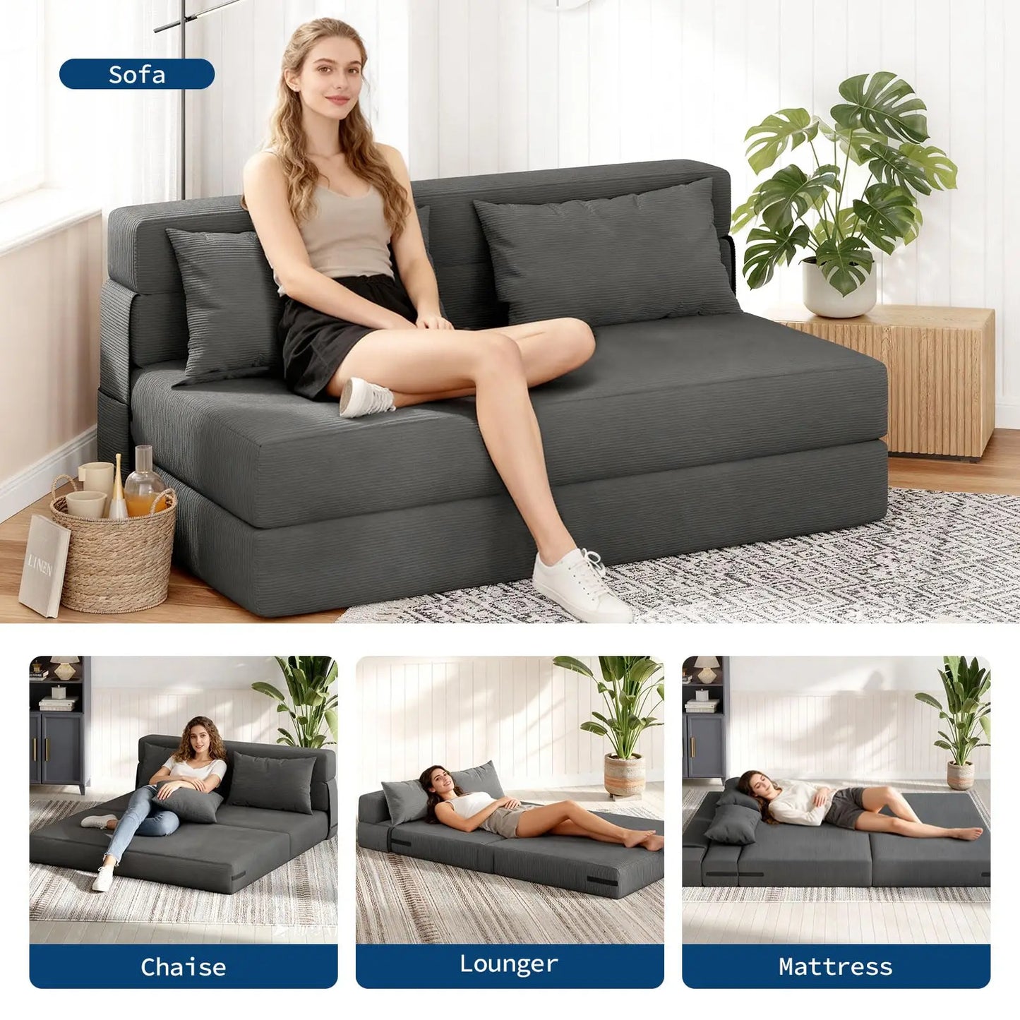HobbyLane 4 in 1 Folding Sofa Bed Convertible Corduroy Loveseat