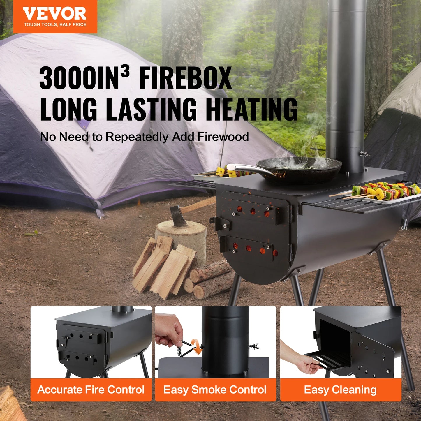 SucceBuy Wood Stove For Camping Portable Chimney Pipes And Gloves