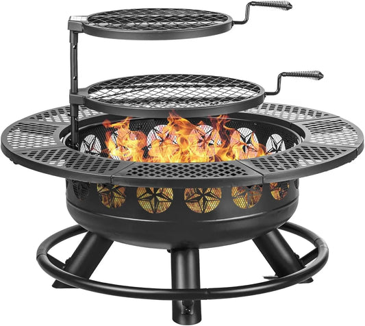 Verdeluxe 3In1 Outdoor Fire Pit With Cooking Grills And Lid