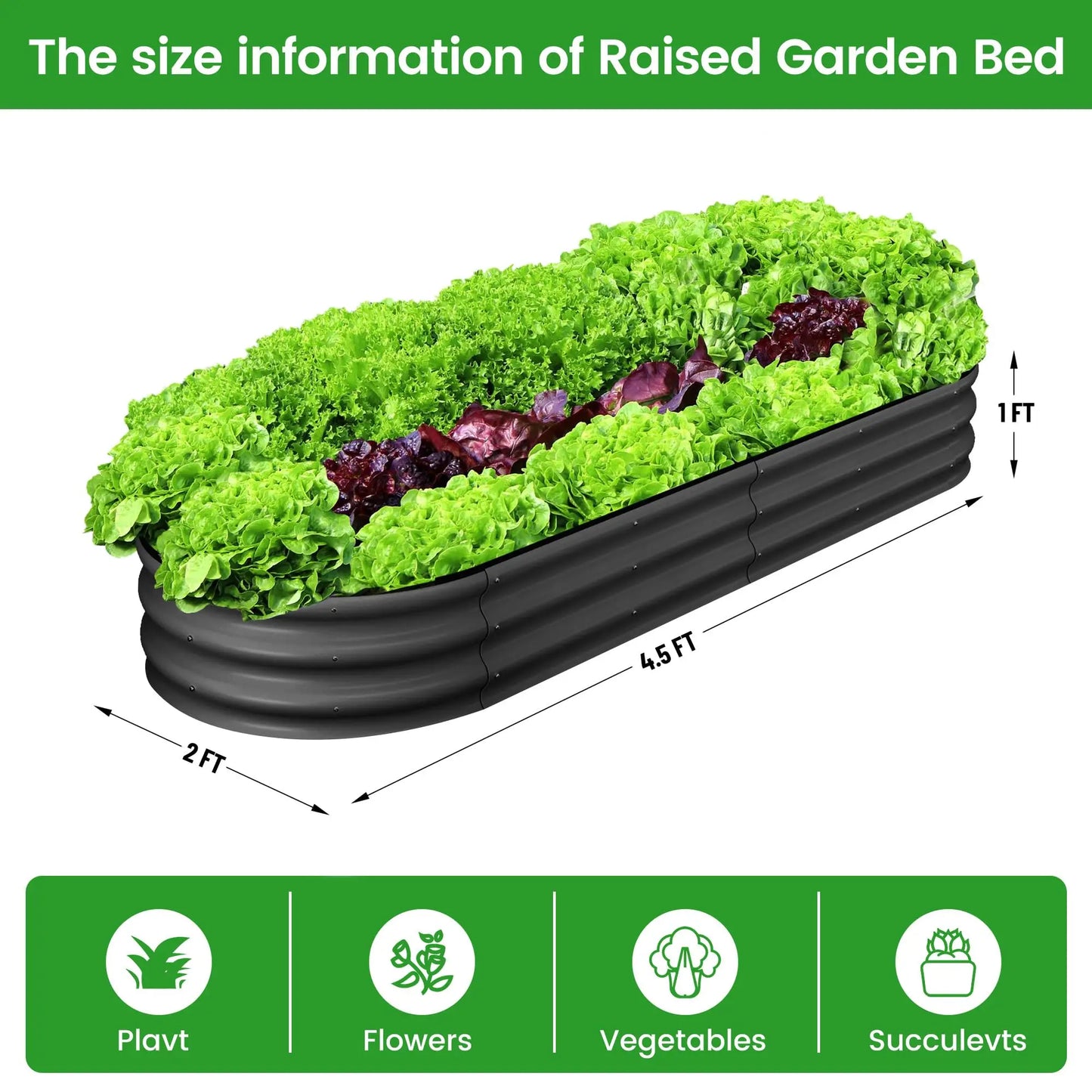 HiMISS Galvanized Steel Raised Garden Bed Set Oval Open Base