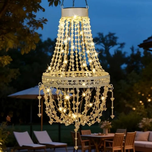Solar Hanging Lantern Outdoor Chandelier LED Waterproof Crystal Acrylic Pendant