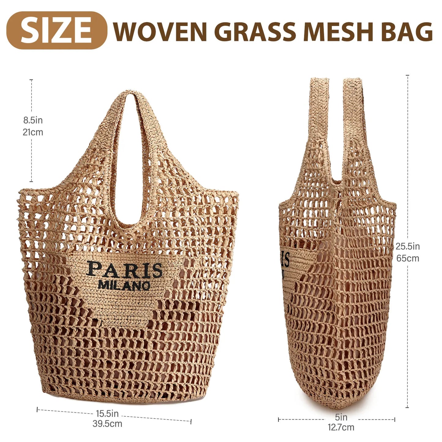 Women Straw Beach Tote Handmade Woven Summer Mesh Shoulder Bag