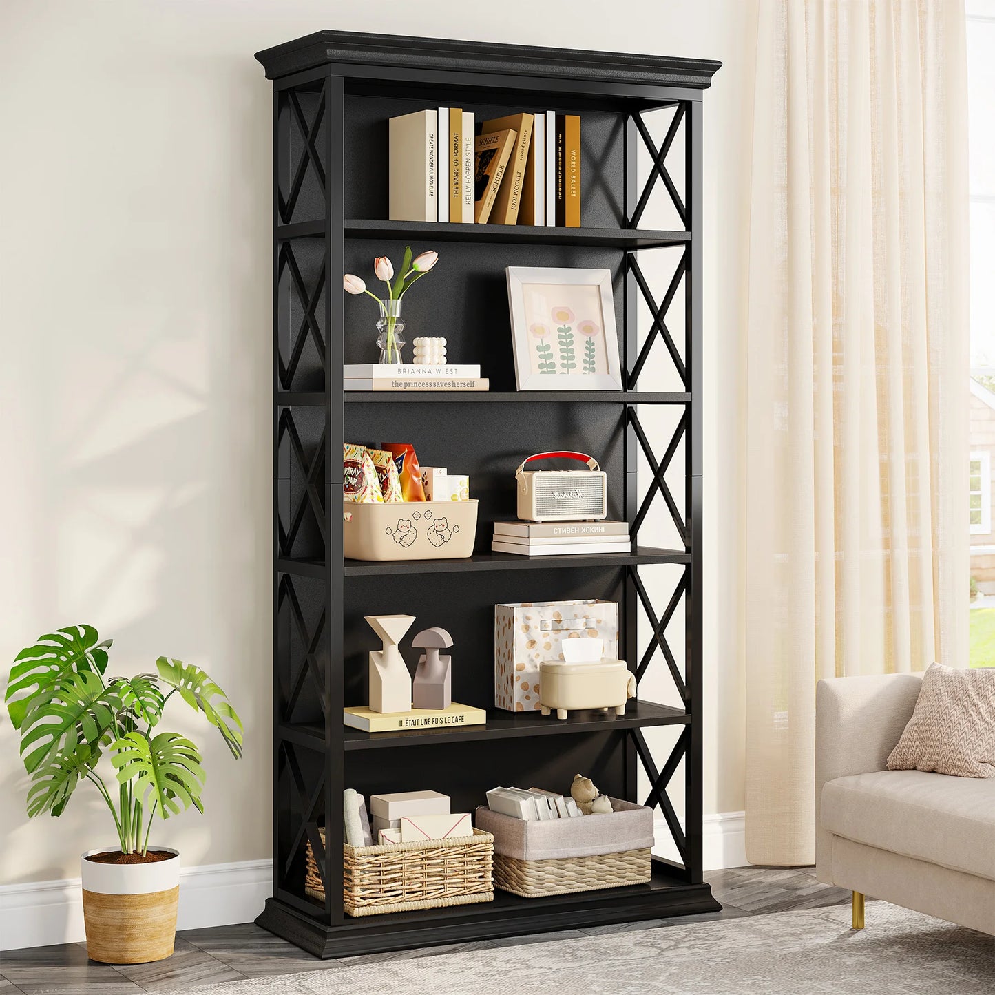 Tribesigns 5 Tier Bookcase Industrial Wood Shelves Floor Standing