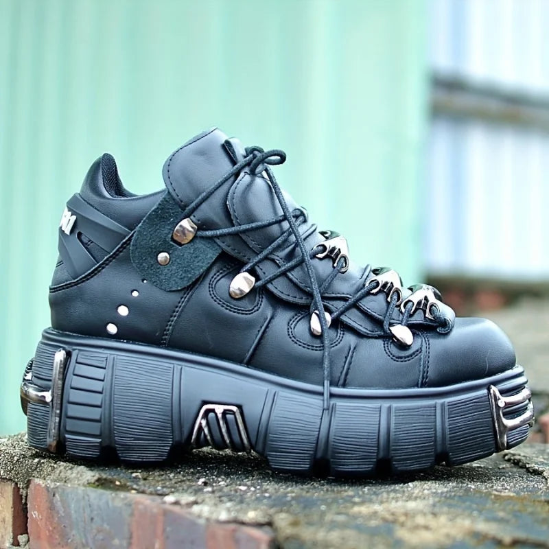 Platform Women Sneakers With Metal Decoration Punk Gothic Style
