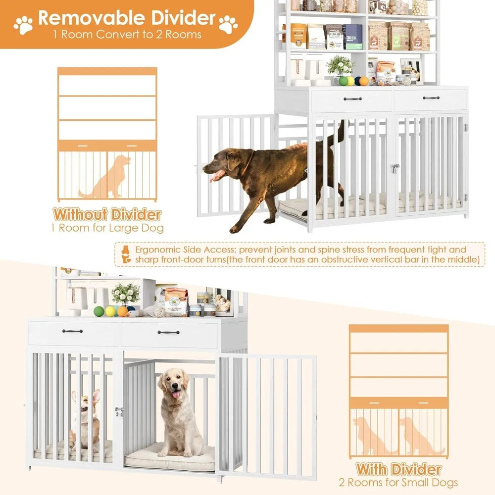 Tongyue Dog Crate Furniture Indoor Kennel With Shelves Drawers