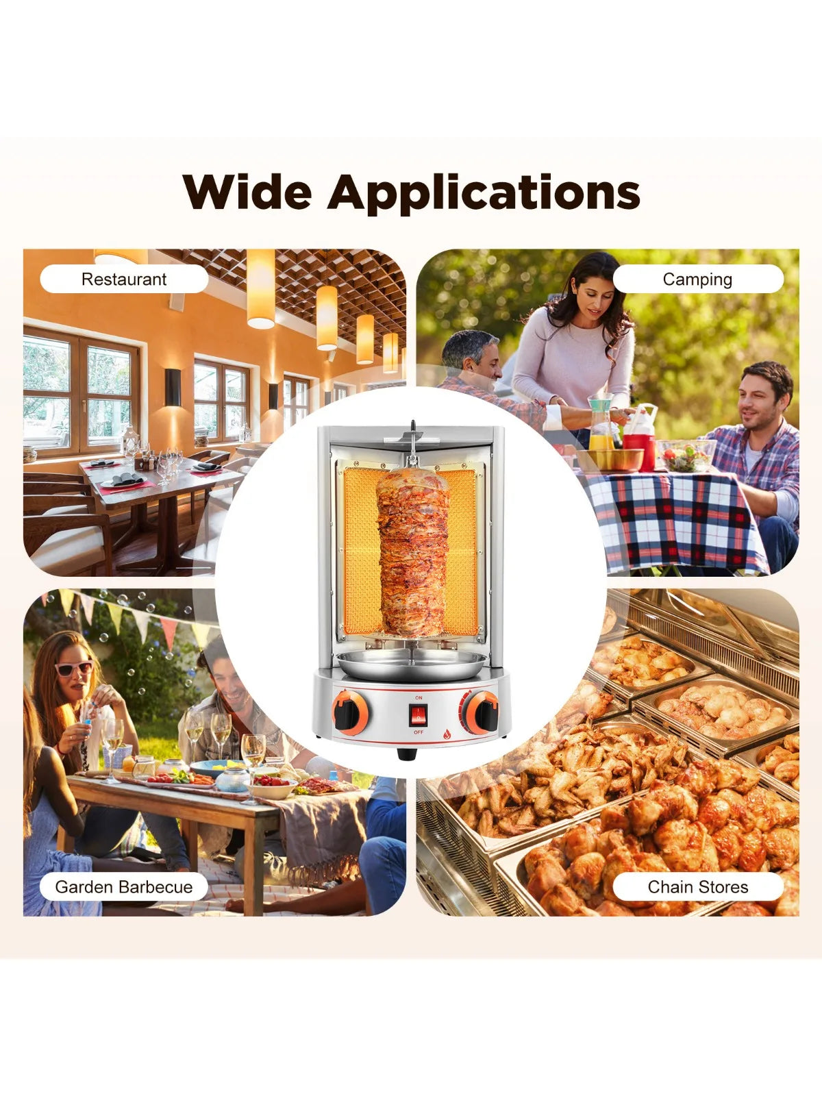 Electric Vertical Shawarma Broiler Rotating Gyro Grill 2 Burner