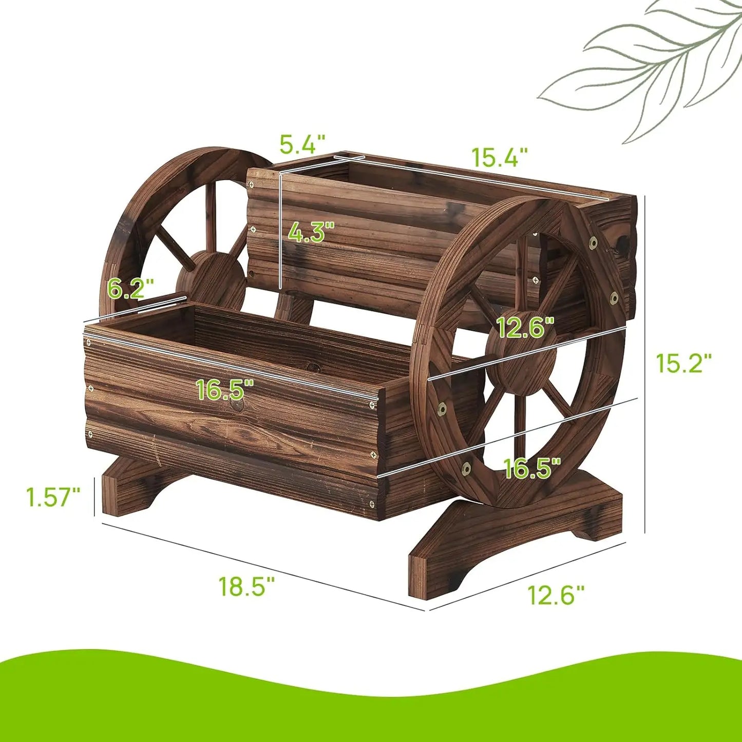 Wooden Wagon Planter With Wheels For Succulent Outdoor Garden Decor