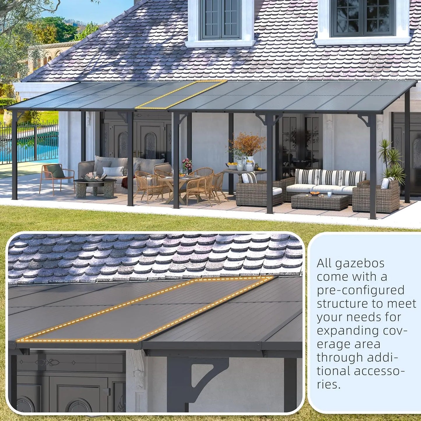 Wall Mounted Gazebo Pergola For Outdoor Patio Deck And Porch