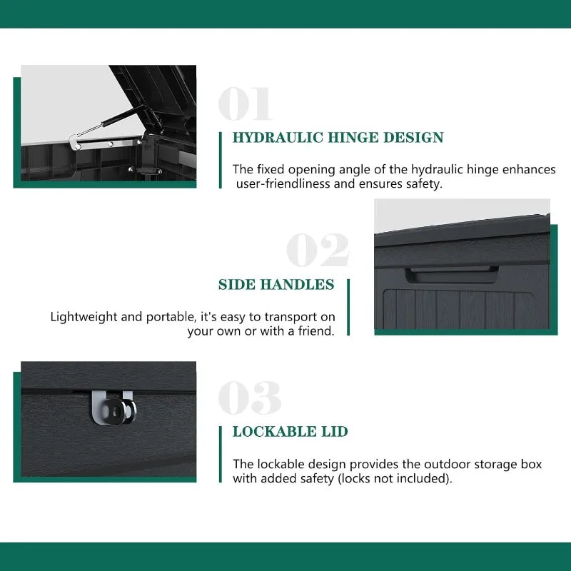 Lockable Resin Deck Box Outdoor Storage Waterproof UV Resistant