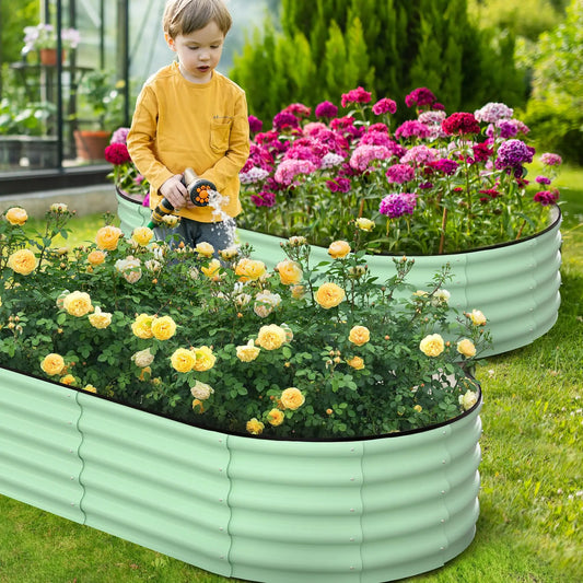 HiMISS Galvanized Steel Raised Garden Bed Set Oval Open Base