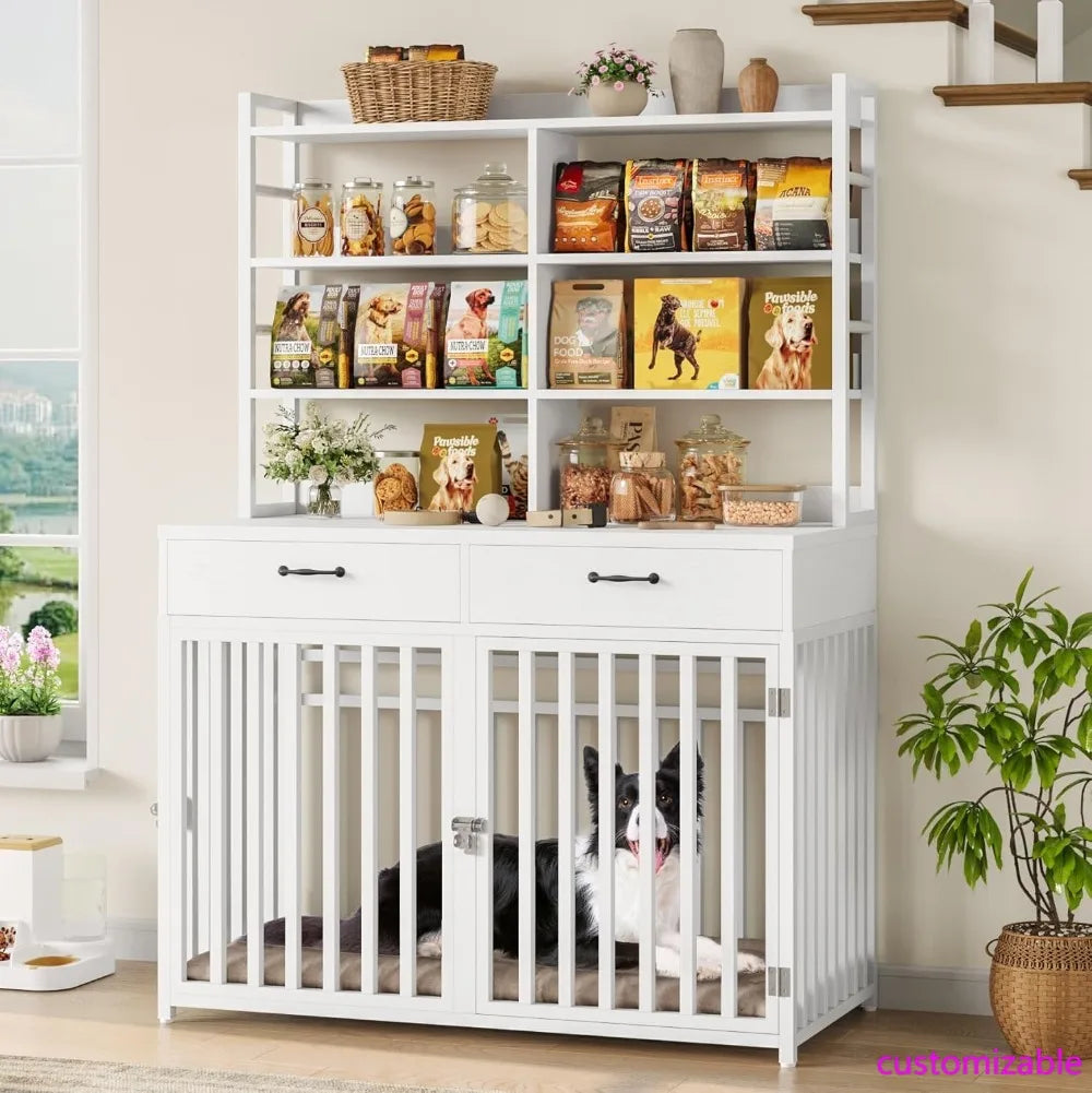 Tongyue Dog Crate Furniture Indoor Kennel With Shelves Drawers