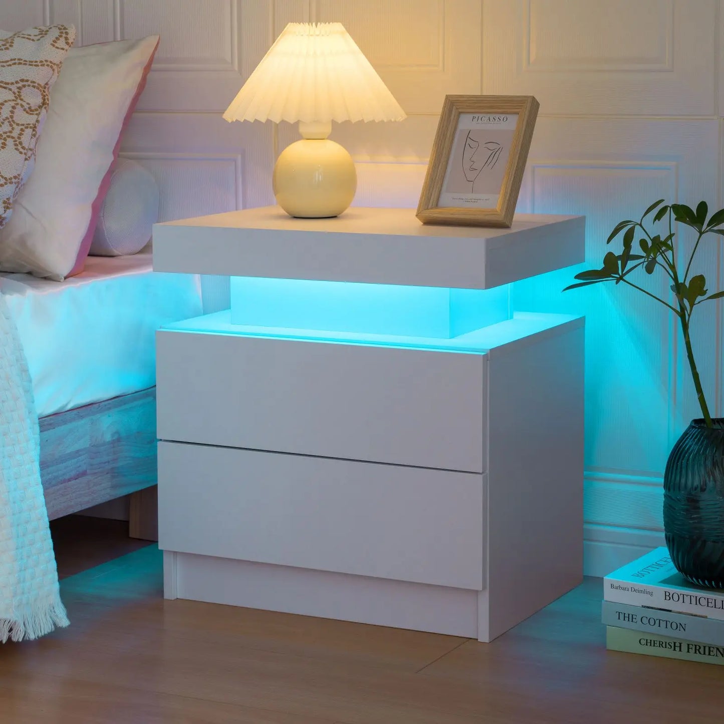 Cubehom LED Nightstands With 2 Drawers And RGB Lights For Bedroom