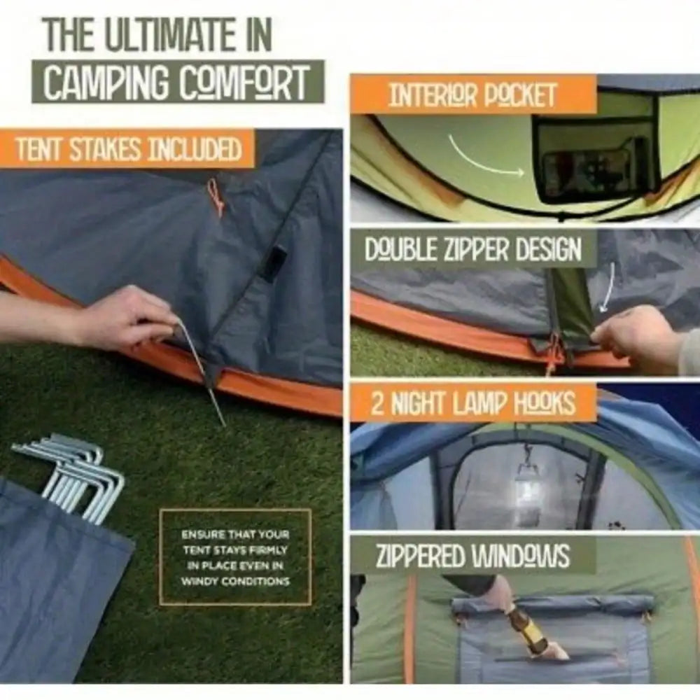 Camping Tent Easy Pop Up With Two Doors Waterproof Shelter